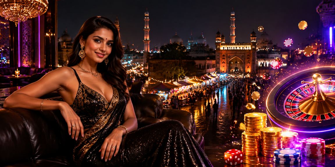 Neon lights highlighting India betting on mobile device