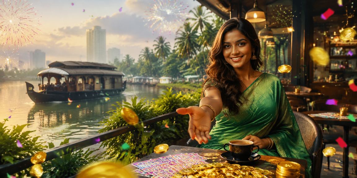 Kerala backwaters and a player accessing online live casino games on mobile